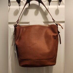 Brand New Brown Woven leather Crossbody W/Straps.